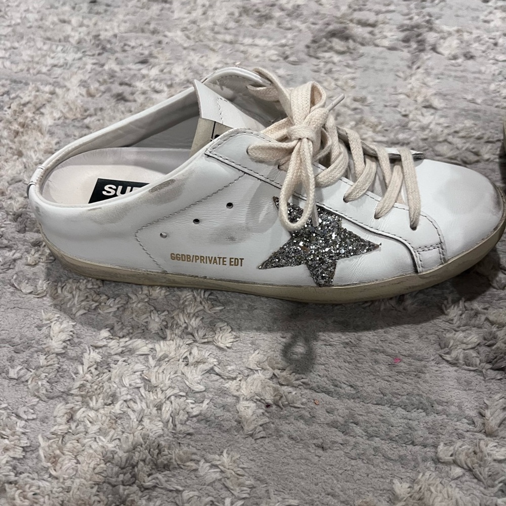 Golden Goose Women's White and Silver Sneakers